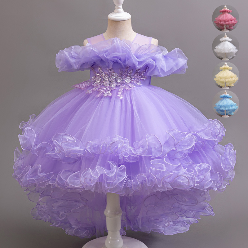 New Foreign Trade Girls' Puff Skirt One Shoulder High end Wedding Dress Children's Birthday Princess Dress Performance Dress