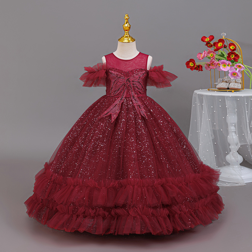 Cross border girls' dress, princess dress, lace and fluffy gauze, children's dress, girls' birthday party, piano performance costume