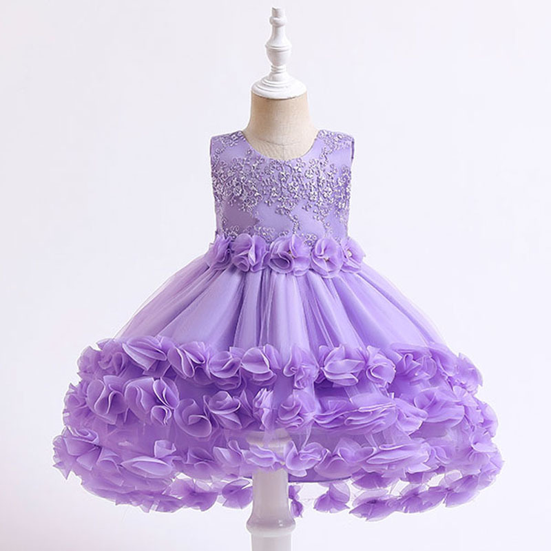 Flower studded bead skirt baby dress multi-layer mesh princess dress girl sleeveless dress birthday performance