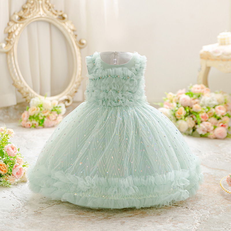Girl princess dress, cute dress, printed fluffy gauze dress, banquet flower girl piano dance dress, stylish performance outfit