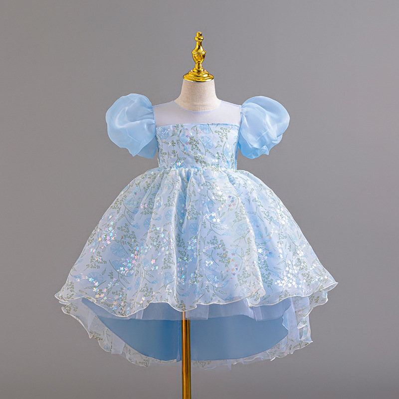 Floral Tail Girls' Princess Dress High End Dress Birthday Host Walking Show Stage Performance Dress Dress