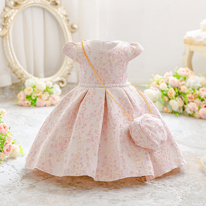 Foreign trade new style children's dress, stylish children's dress, small flying sleeves princess dress, high-end birthday party hosting dress for little girls