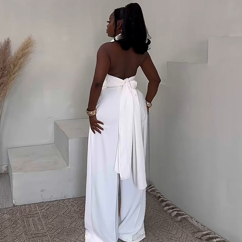 European and American cross-border women's clothing 2025 summer new fashion backless bow sleeveless top wide leg pants set