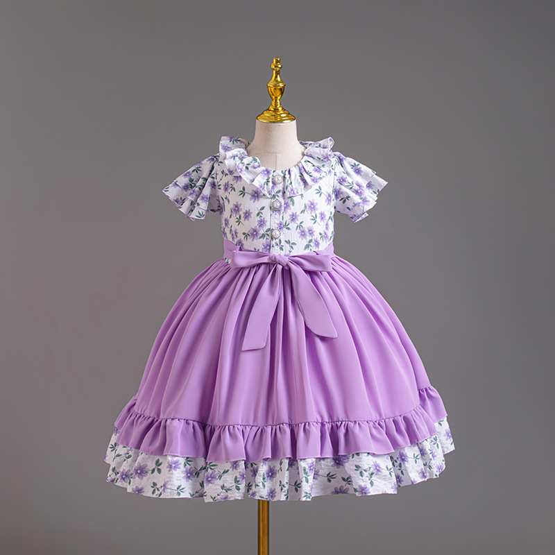 Girls' Dress Summer Children's Elegant Princess Dress Little Girls' Floral Dress School Children's Day Performance Evening Dress