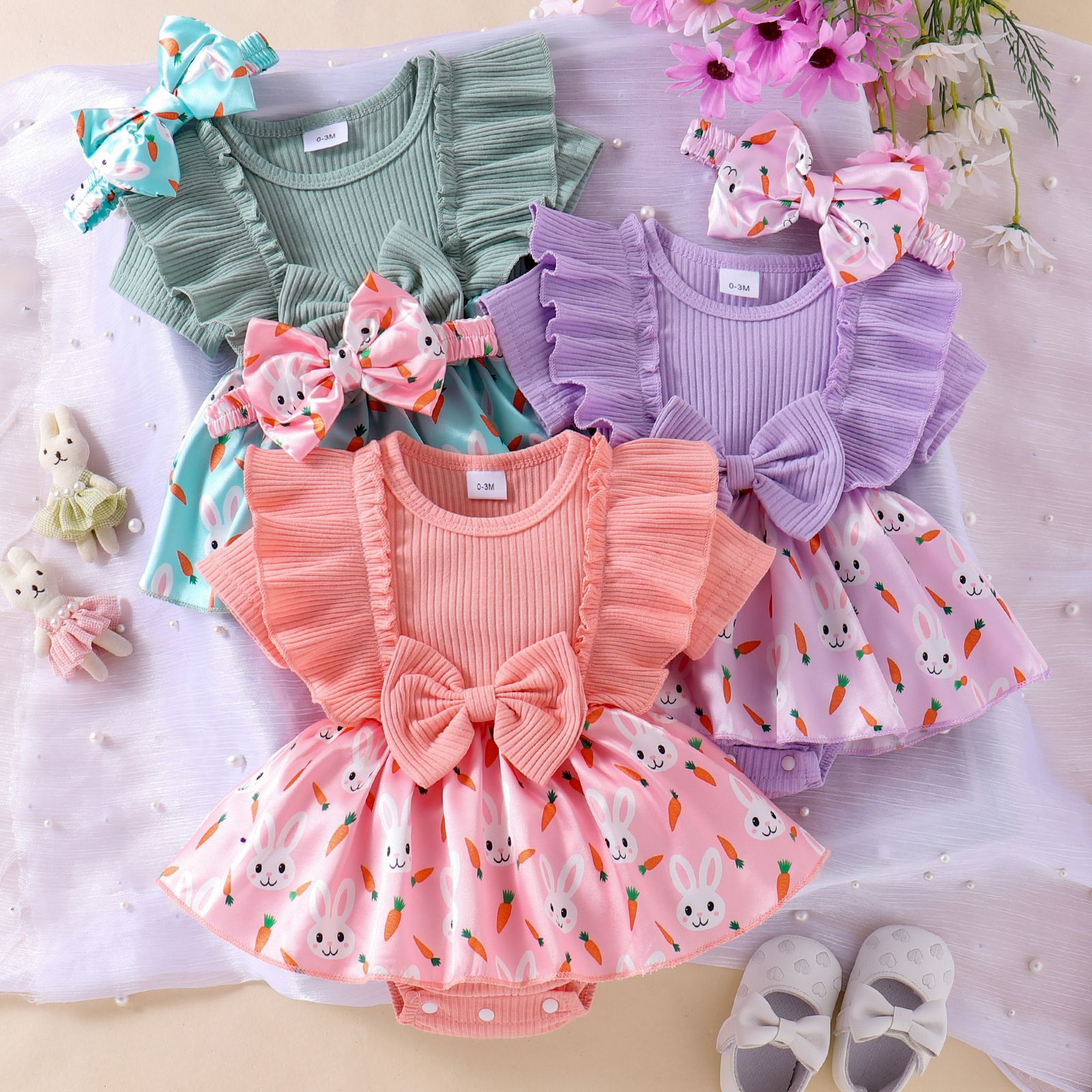Amazon Ins Baby Girl Kids Pit Strip Short Sleeve Rabbit Carrot Print Ha Dress