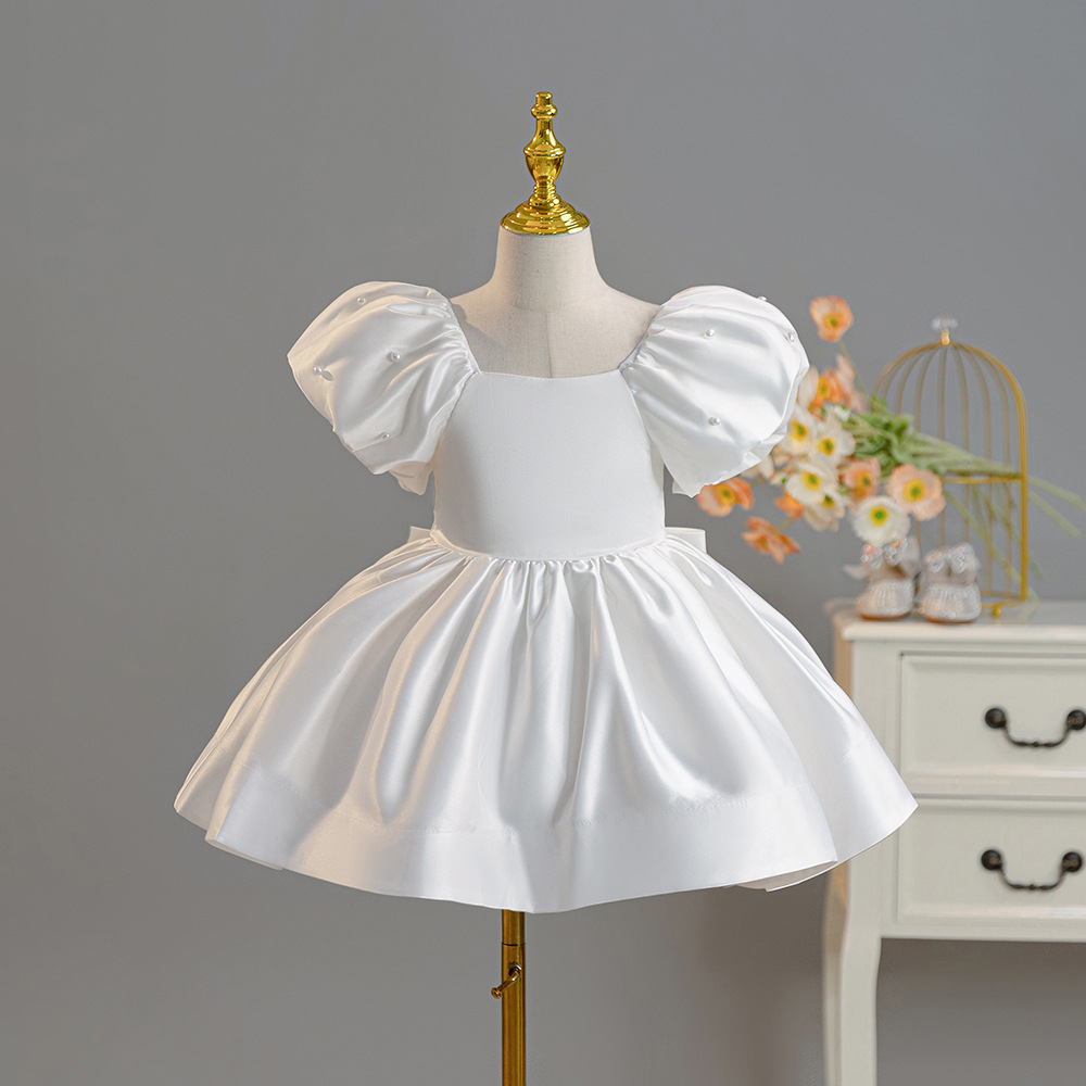 New Bubble Sleeve Short Princess Dress Fresh Sweet Beauty Children's Puff Skirt Flower Children's Small Dress Birthday Party Performance