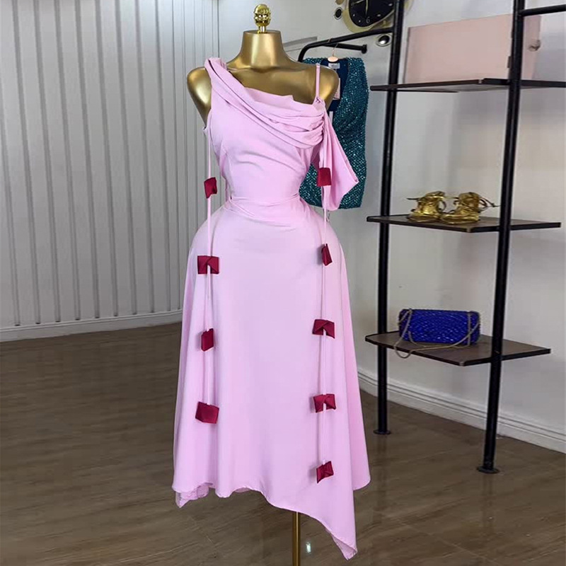 European and American cross-border women's clothing 2025 summer new style temperament sloping shoulder suspender high waist slimming decoration medium long dress
