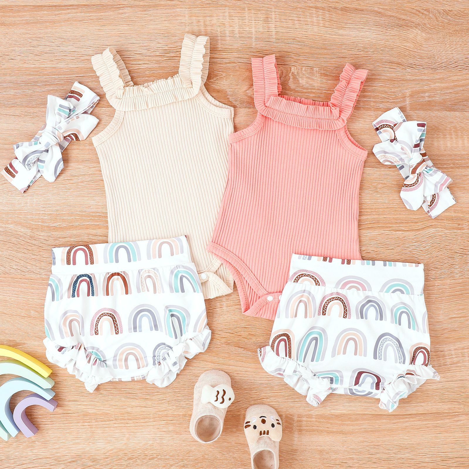 Baby jumpsuit three piece set children's summer clothes sleeveless bag fart shorts girls' outfit wholesale set