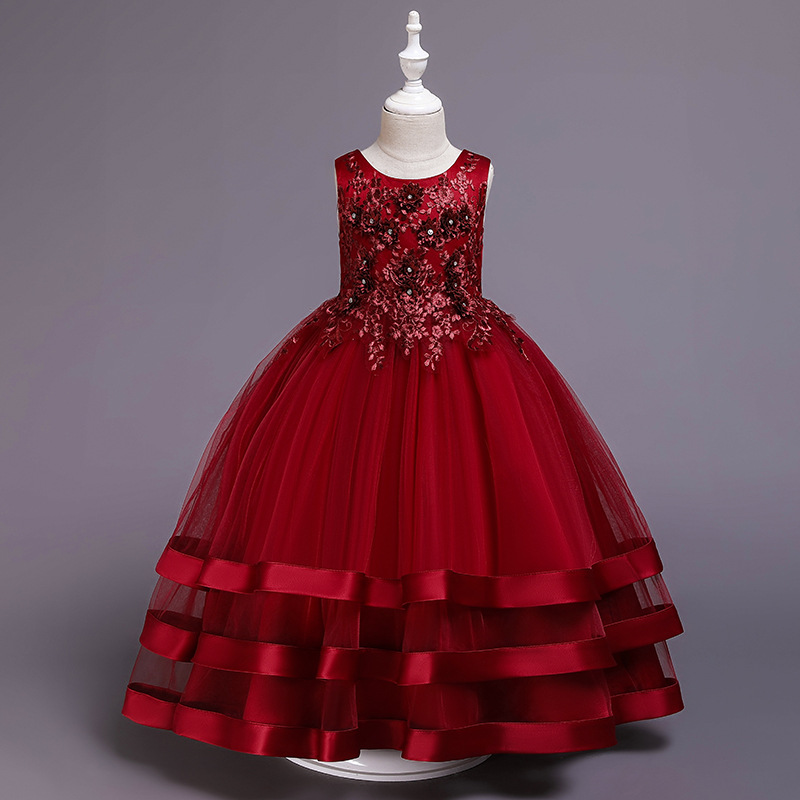 Girls' formal dress, wedding dress, flower girl princess dress, wedding host, piano performance dress, stage, birthday children's dress