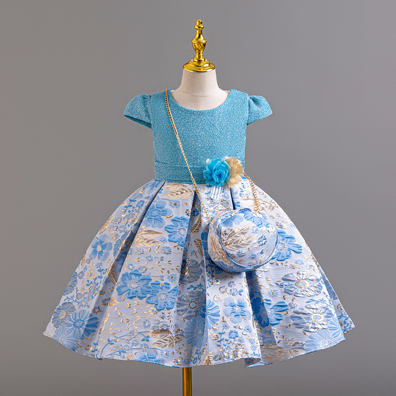 Girls' 3D printed dress with sequins, high-end birthday performance princess dress, children's stage performance dress, dress