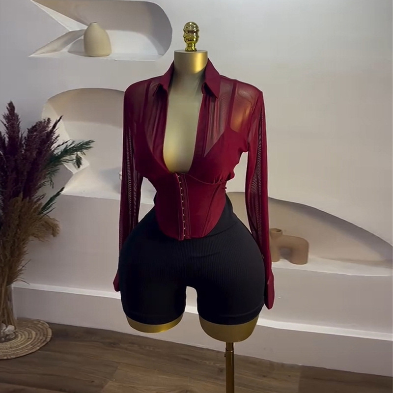 European and American cross-border women's clothing 2025 summer new style temperament design sense, collar and waist cinched short long sleeved shirt top