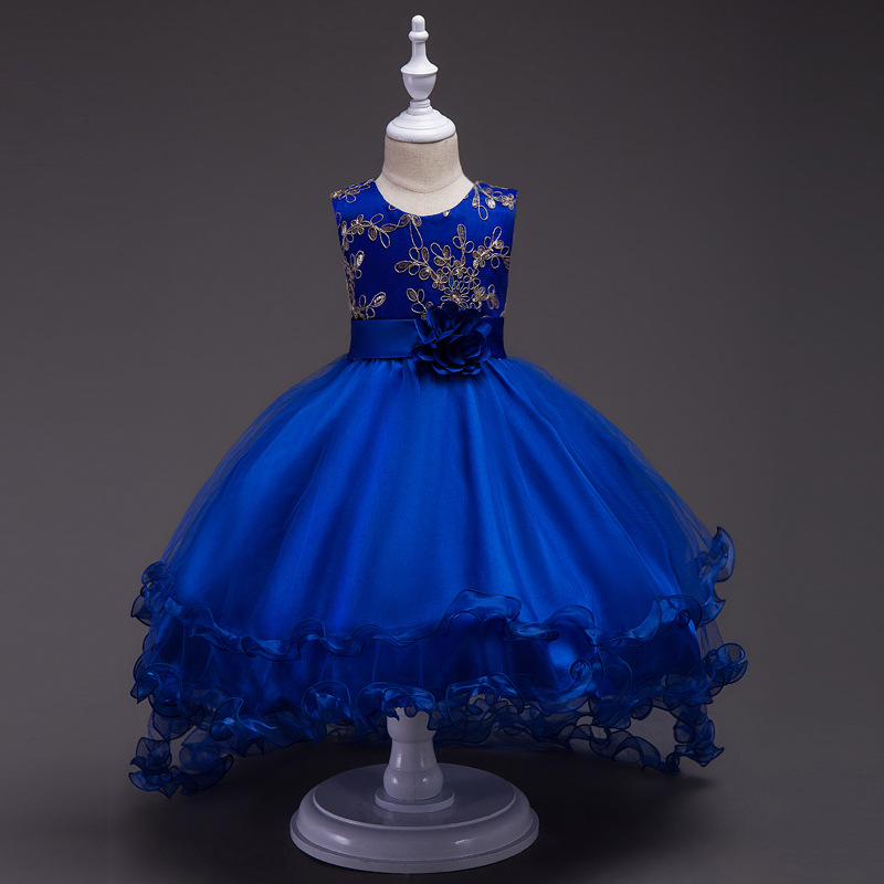 European and American style children's sleeveless embroidered sequin children's dress princess dress trailing wedding dress girl dress