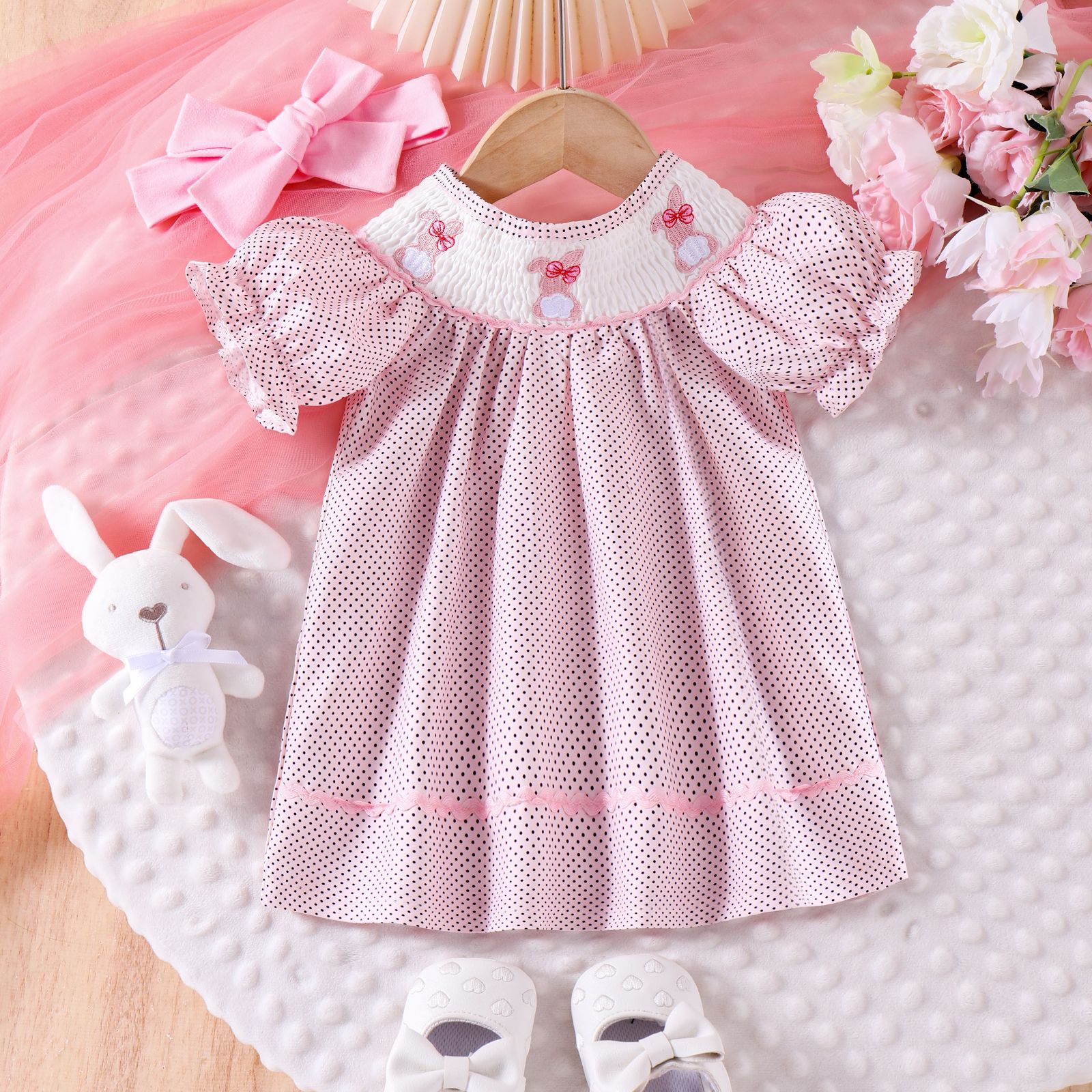 Foreign trade Europe no leisure girl baby polka dot wrapped short sleeved dress