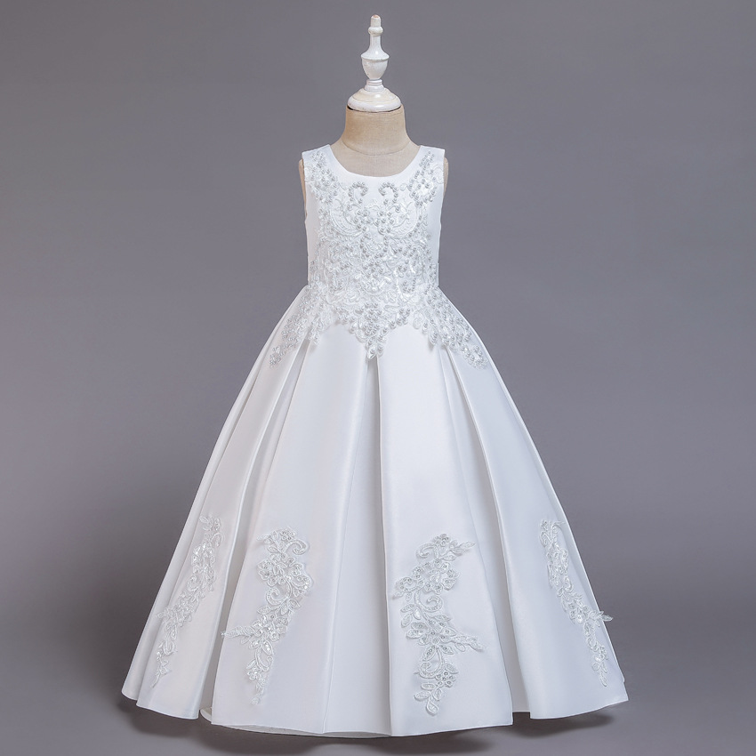 Heavy Industry Girls' Dress Satin Flower Girl Birthday Princess Dress Piano Performance Dress Host Fashion Show Children's Dress
