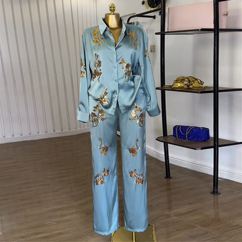 European and American Cross border Women's Wear 2025 Autumn New Fashion Collar Design Sense Long Sleeve Shirt High Waist Pants Set