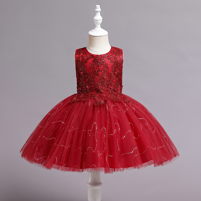 Baby dress, fluffy mesh, flower sequins, girls' princess dress, birthday celebration, stylish wedding dress, cute