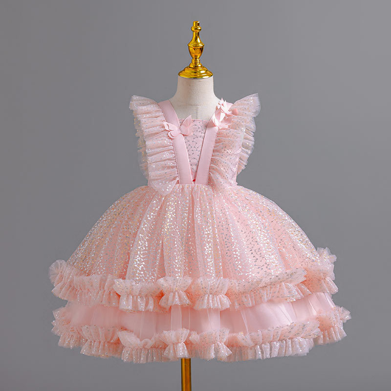 Girls' One Year Old Dress Princess Dress Sparkling Mesh Children's Children's Children's Day Performance Dress Baby Flower Girl Dress Summer