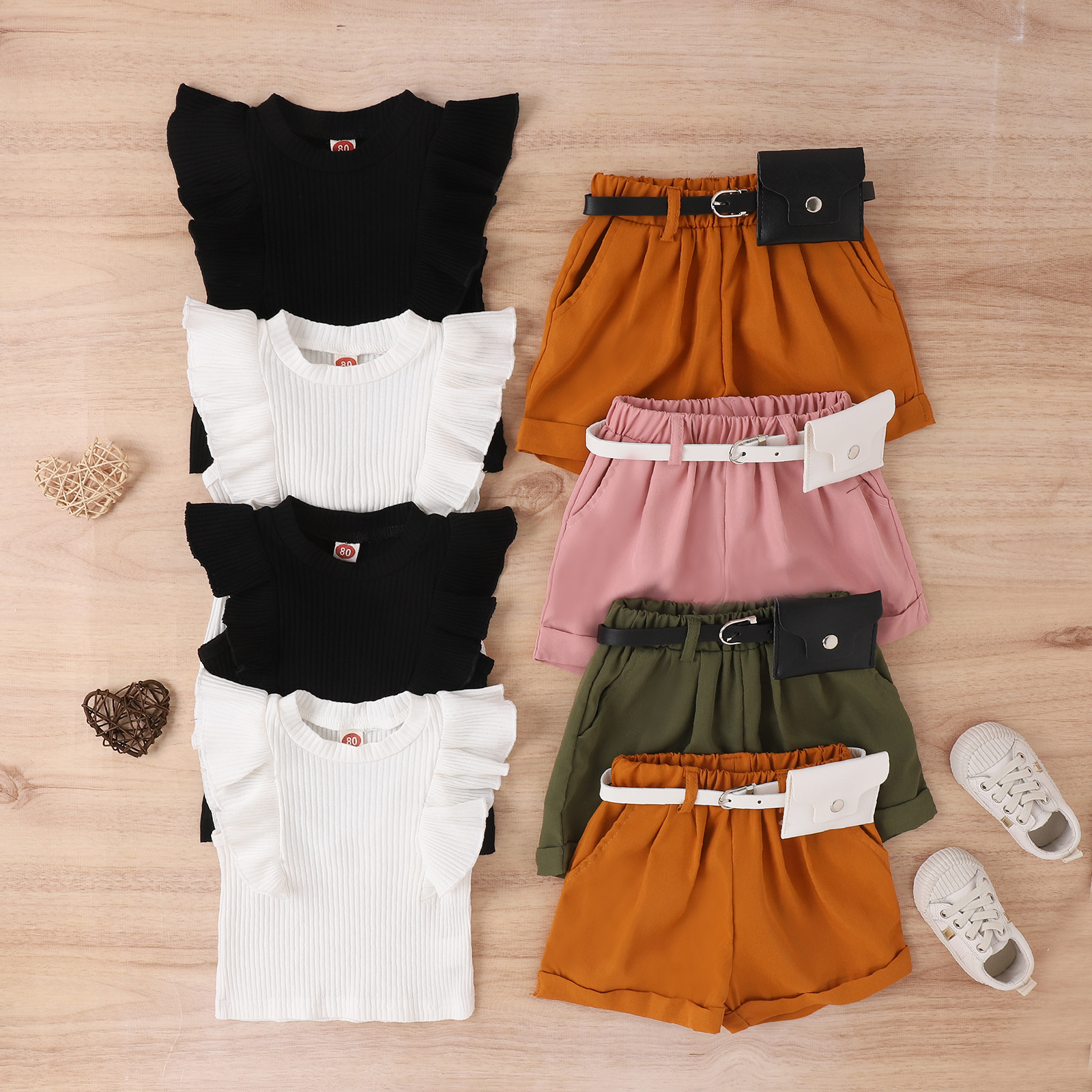 Children's foreign trade children's clothing, girls' summer pure cotton sleeveless top, shorts, bags, three piece set, European and American women's jewelry set