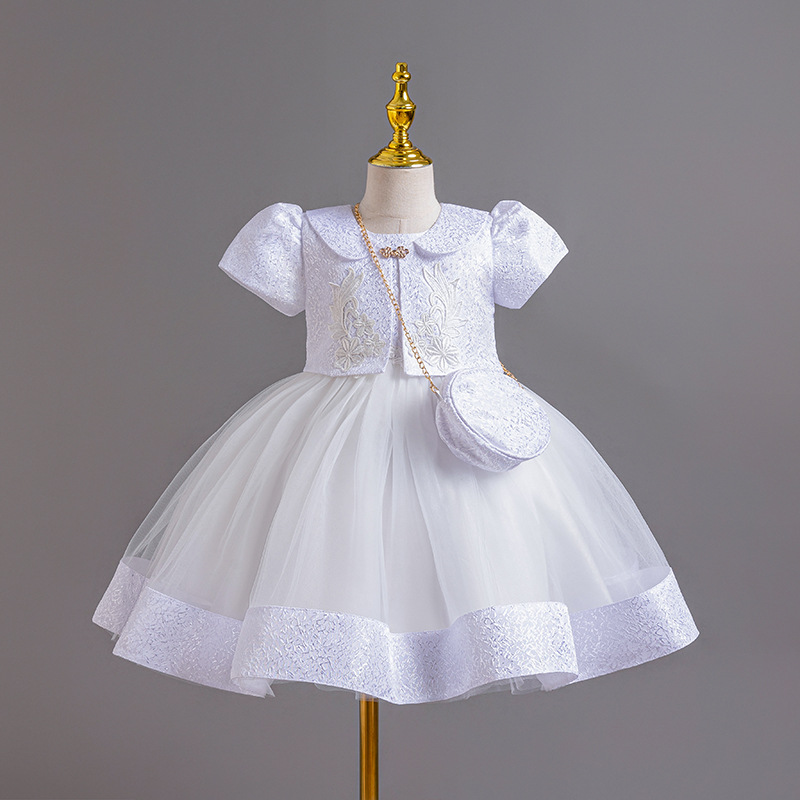 Girls' dress, high-end flower girl princess dress, three piece set, birthday stage mesh, flower fluffy skirt, performance costume