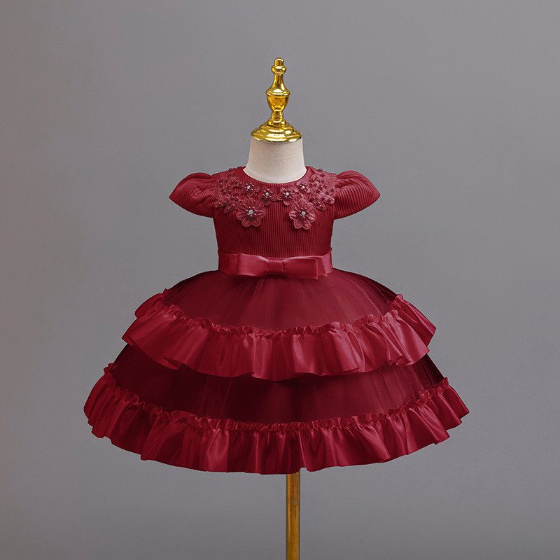 One year old dress, children's dress, princess dress, girls' mesh, airplane sleeves, fluffy dress, children's dress, performance dress, children's dress