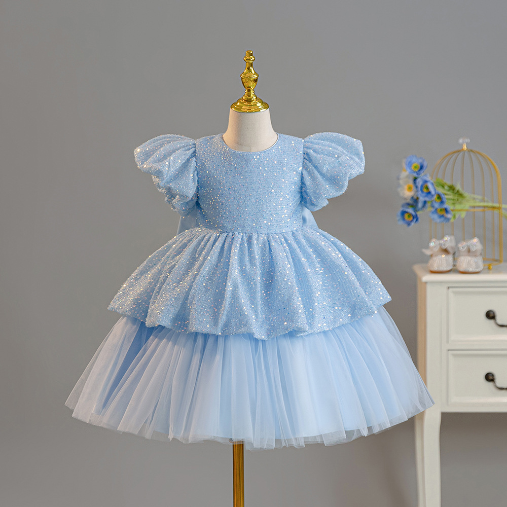Spot new girls' fluffy dress, fairy temperament sequin princess dress, cake dress, flower girl wedding dress, performance outfit