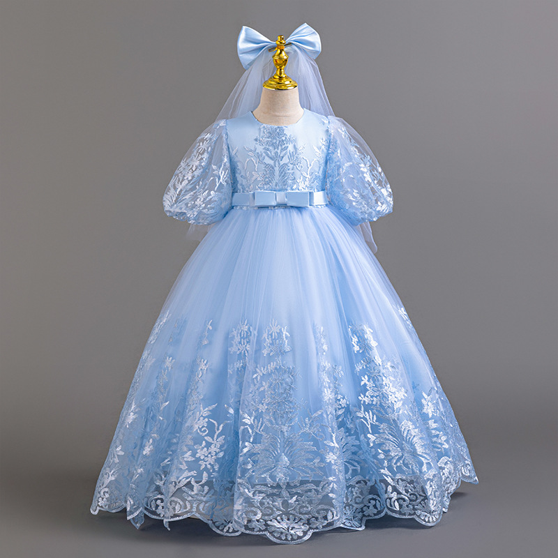 High end Embroidered Flower Girl Dress Half Sleeve Piano Host Performance Princess Dress Birthday Flower Girl Dress