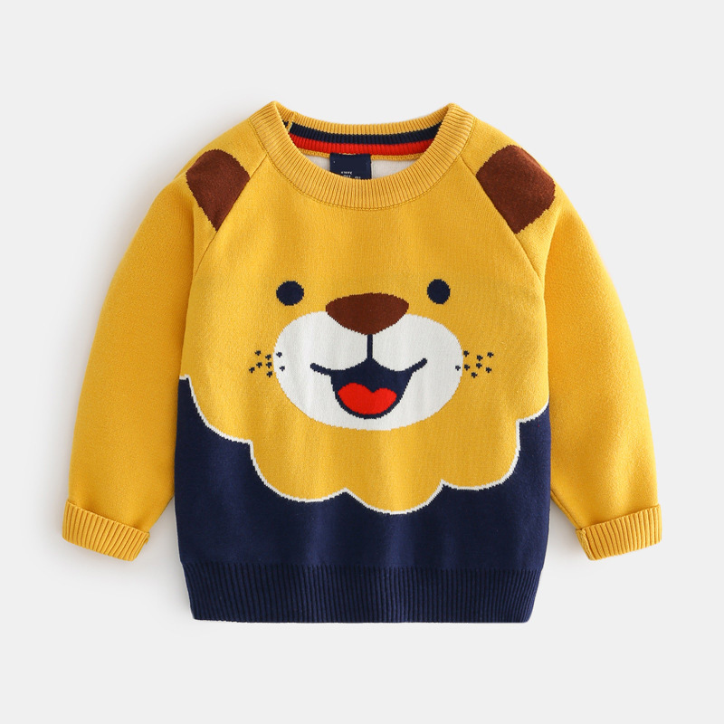 A boy's sweater with cartoon animal pullover for hair collection, autumn and winter, new European and American children's knitted sweater