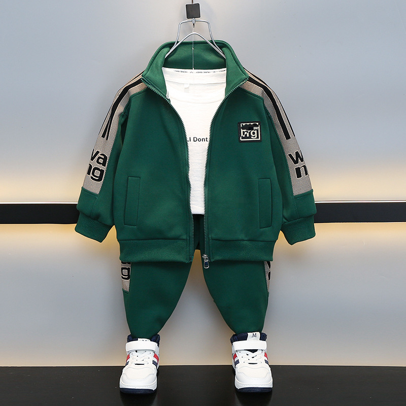 Boys' Korean version leisure sports suit 2024 Spring and Autumn new item, medium and large children's western-style letter top and pants two-piece set