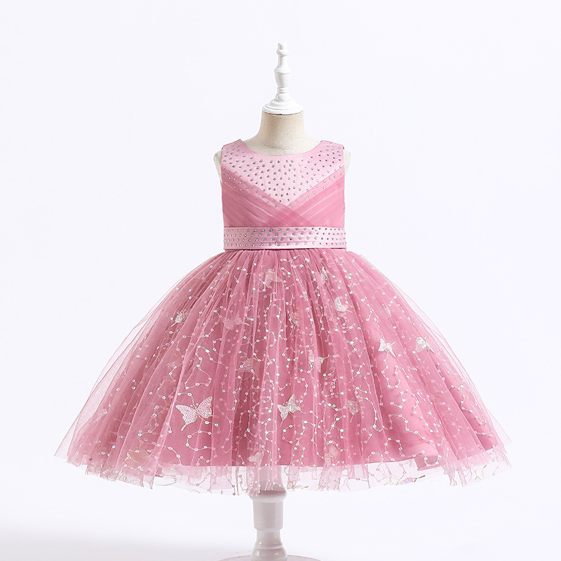 Sparkling butterfly multi-layer mesh sleeveless girls' dress princess dress wedding dress flower girl runway piano performance dress