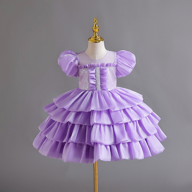 Girls' evening dress, high-end summer performance dress, organza fluffy dress, flower girl wedding dress, host dress
