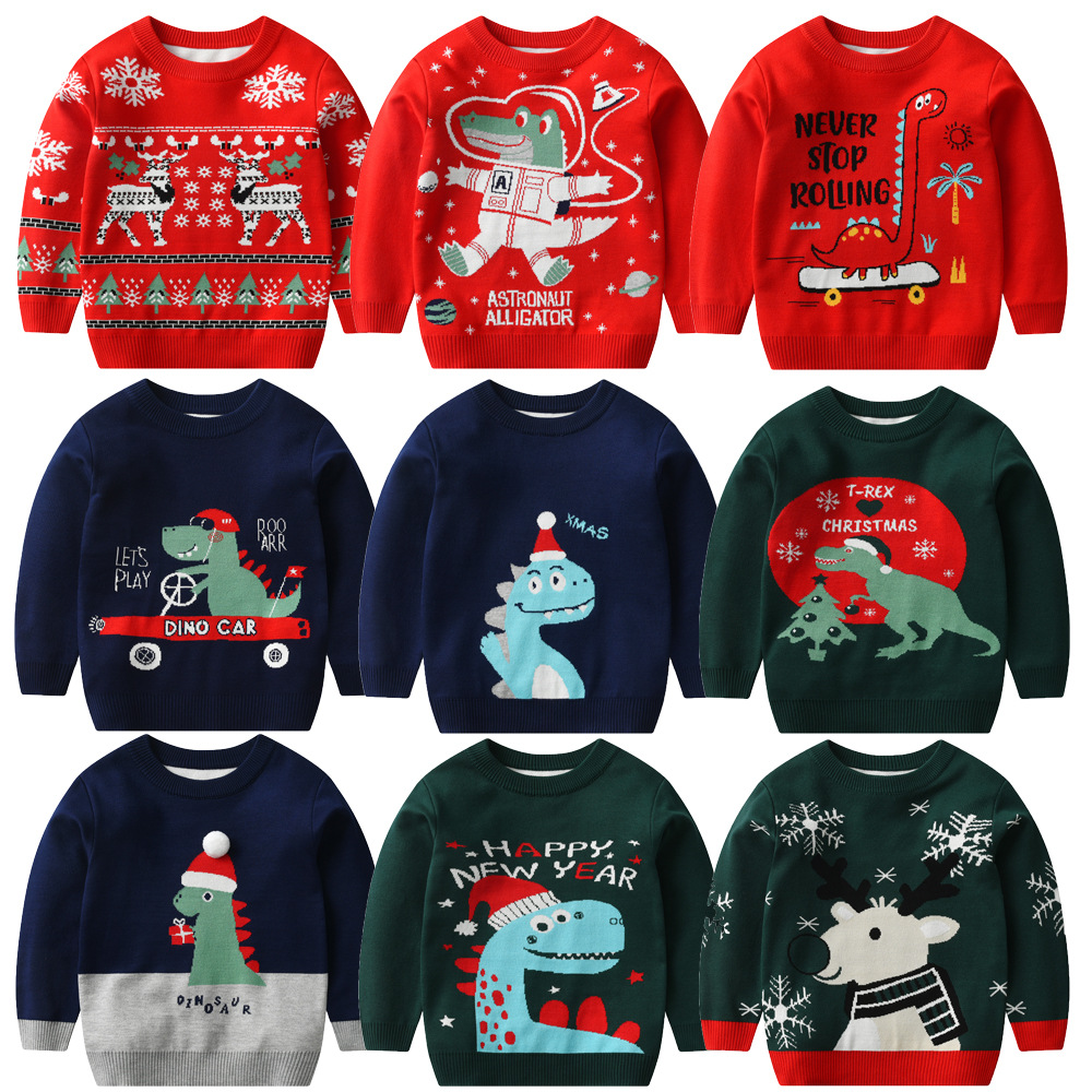 Amazon cross-border girls' autumn and winter pullover knitted sweater for men's treasure cartoon Christmas sweater for children's Christmas clothes