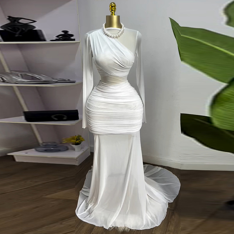 European and American women's clothing 2025 new sweet and fresh long sleeved high waisted slimming bag buttocks mesh mop dress long skirt