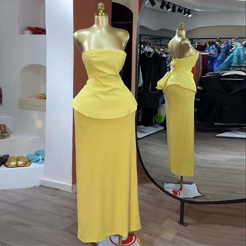European and American cross-border women's clothing 2025 autumn and winter new style temperament strapless slim fit vest top high waist skirt set