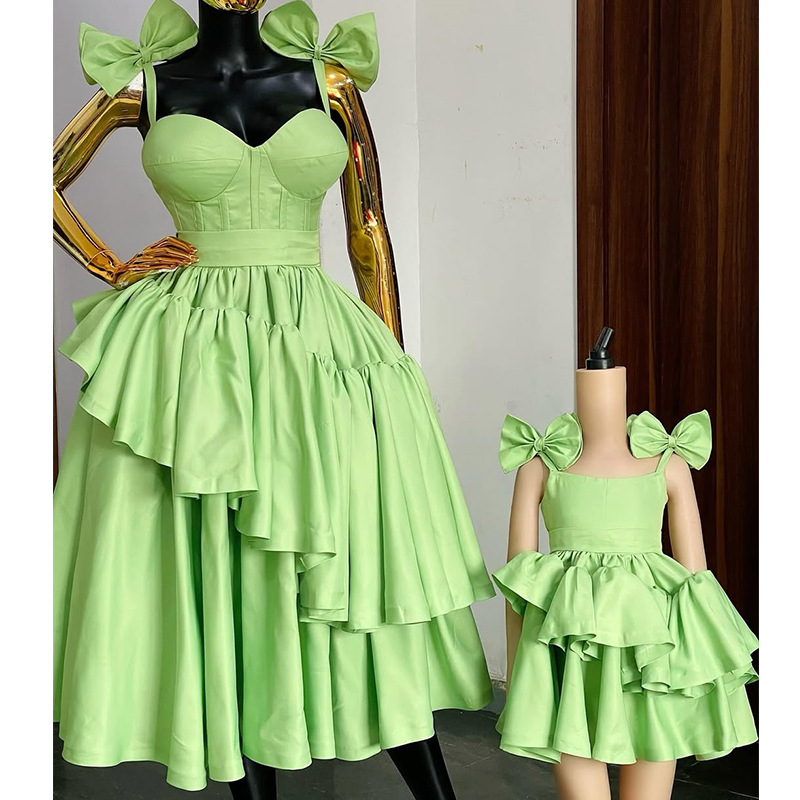 European and American cross-border women's clothing 2025 summer new style temperament bow strapless high waisted ruffle edge suspender dress