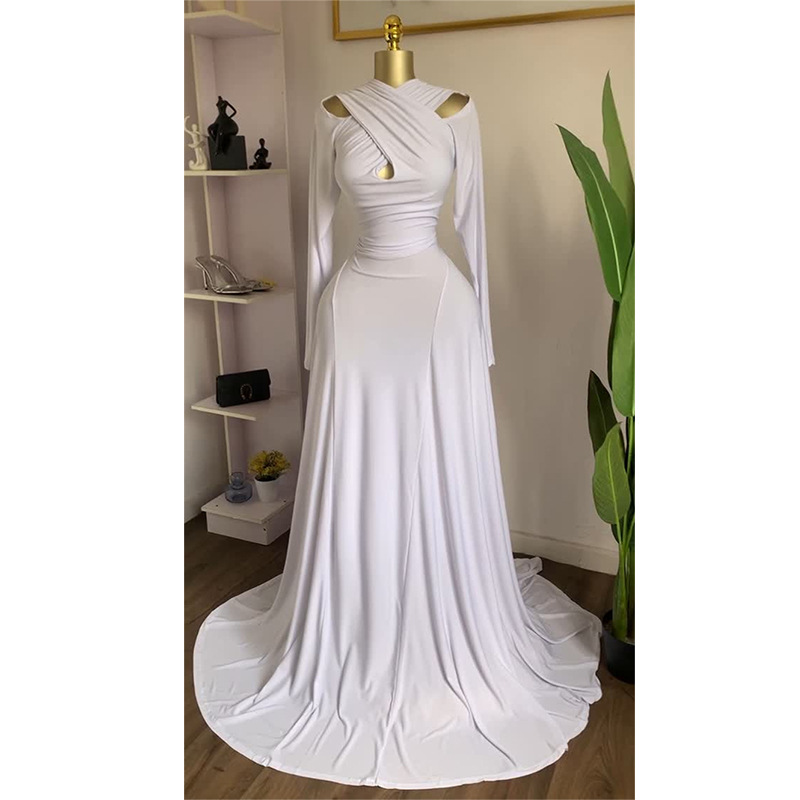 European and American women's clothing 2025 autumn new item sweet and fresh off shoulder long sleeved high waisted slimming A-line dress long skirt