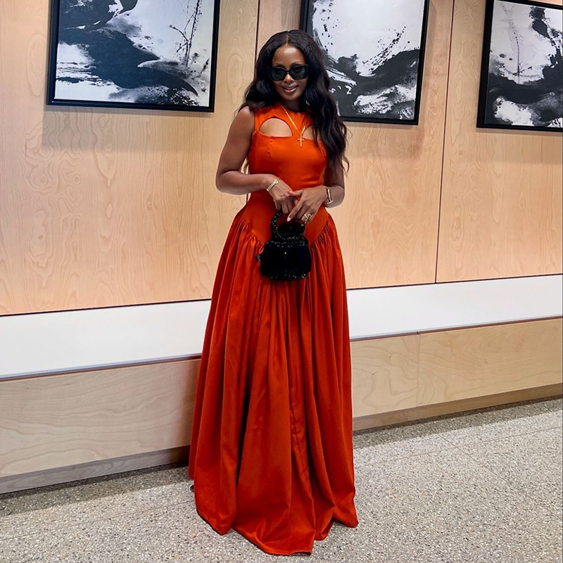 European and American cross-border women's clothing 2025 autumn new sweet and cute round neck slim fit long sleeveless dress