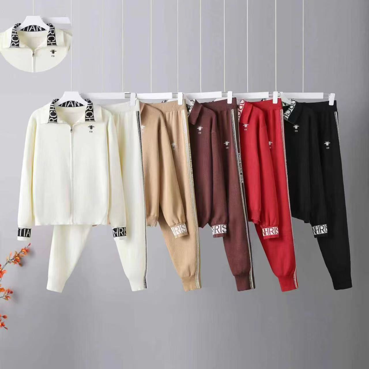 Cross border fashion sports and leisure knitted suit for women in autumn and winter 2025, new zipper cardigan, bound leg pants two-piece set