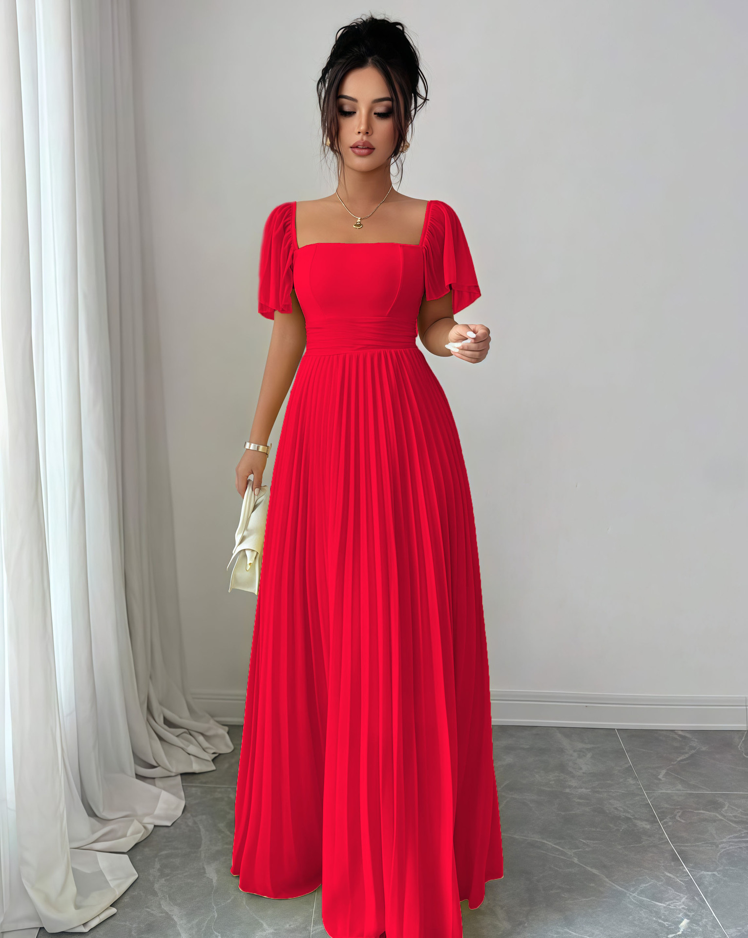 European and American cross-border women's clothing 2025 summer solid color French strapless, backless, waist cinched, pleated temperament long dress European and American cross-border women's clothing 2025 summer solid color French strapless, backless, waist cinched, pleated temperament long dress