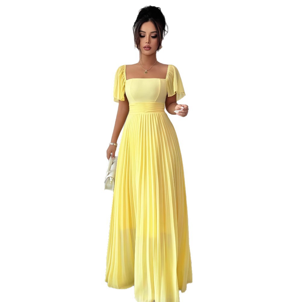 European and American cross-border women's clothing 2025 summer solid color French strapless, backless, waist cinched, pleated temperament long dress European and American cross-border women's clothing 2025 summer solid color French strapless, backless, waist cinched, pleated temperament long dress