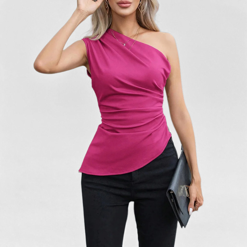 2025 European and American women's summer backless sloping shoulder tank top for female actors, elegant and slim fit for spicy girls, sleeveless top for women