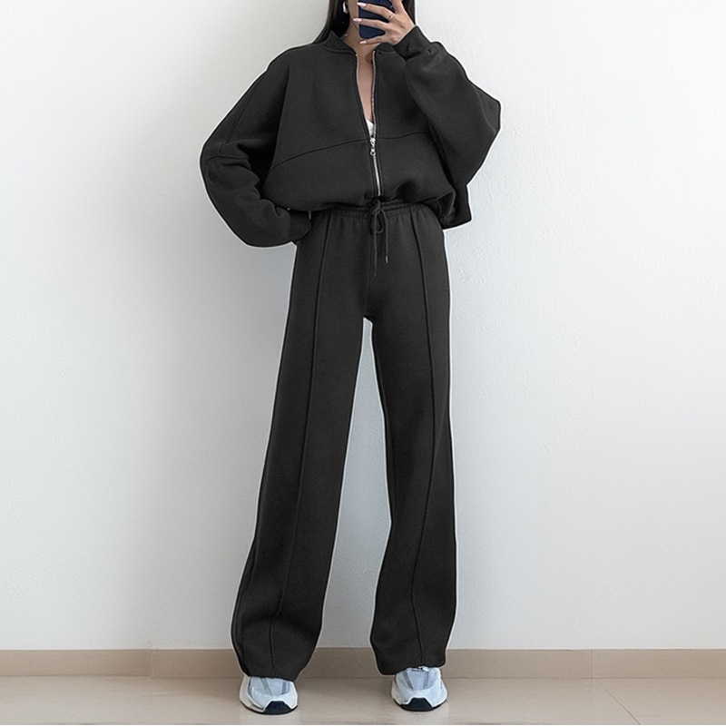 2025 European and American women's clothing set, fashionable solid color casual loose street sports hoodie set, women's two-piece set 661