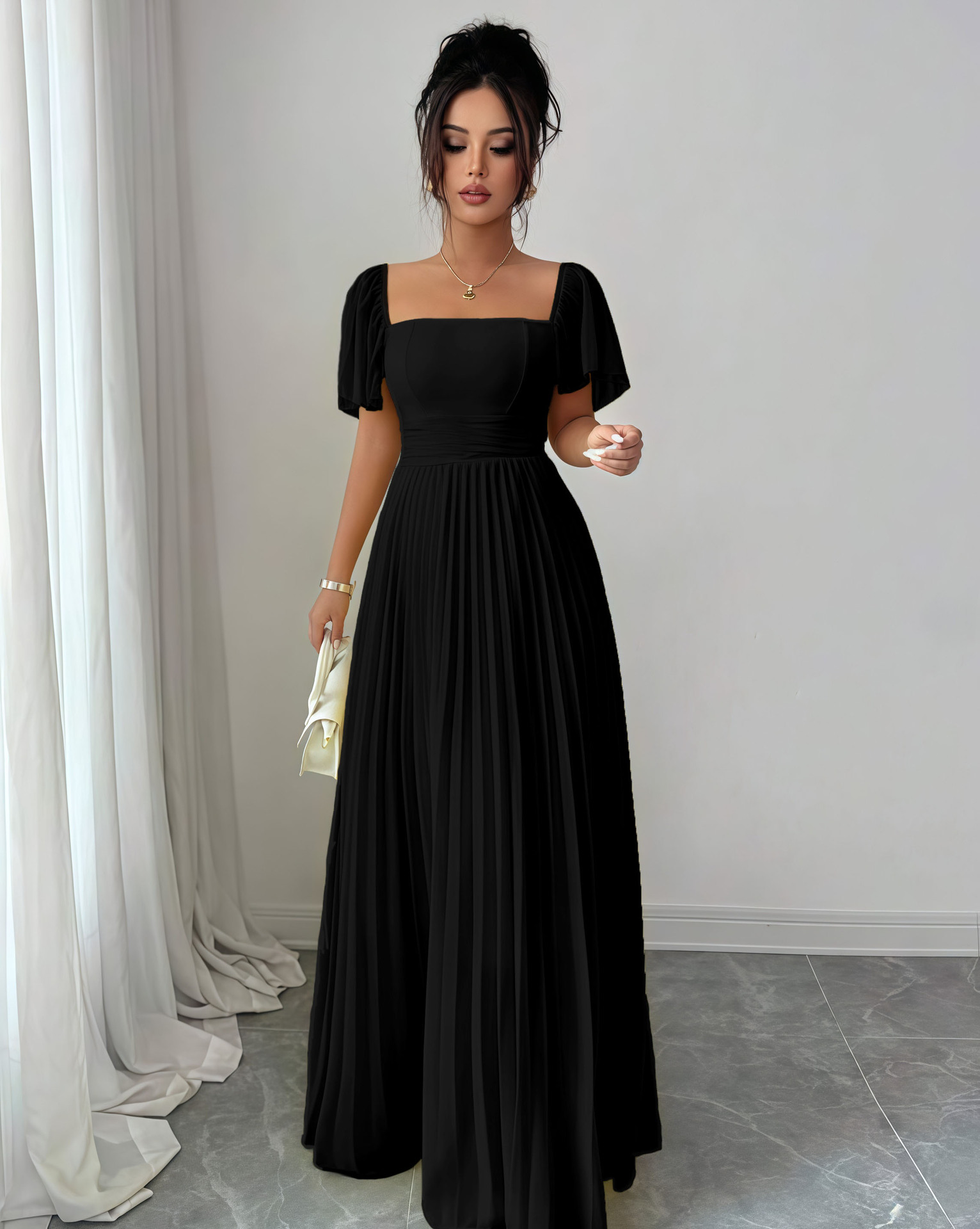 European and American cross-border women's clothing 2025 summer solid color French strapless, backless, waist cinched, pleated temperament long dress European and American cross-border women's clothing 2025 summer solid color French strapless, backless, waist cinched, pleated temperament long dress