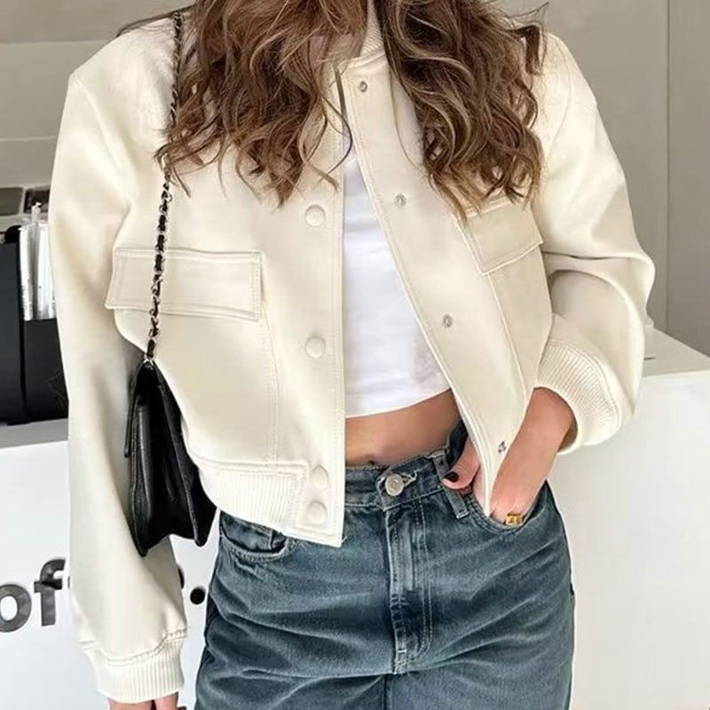 2025 New European and American Coat Style Stand up Collar Large Pocket Unisex Women's Jacket Small Fragrant Spring and Autumn Coat Women