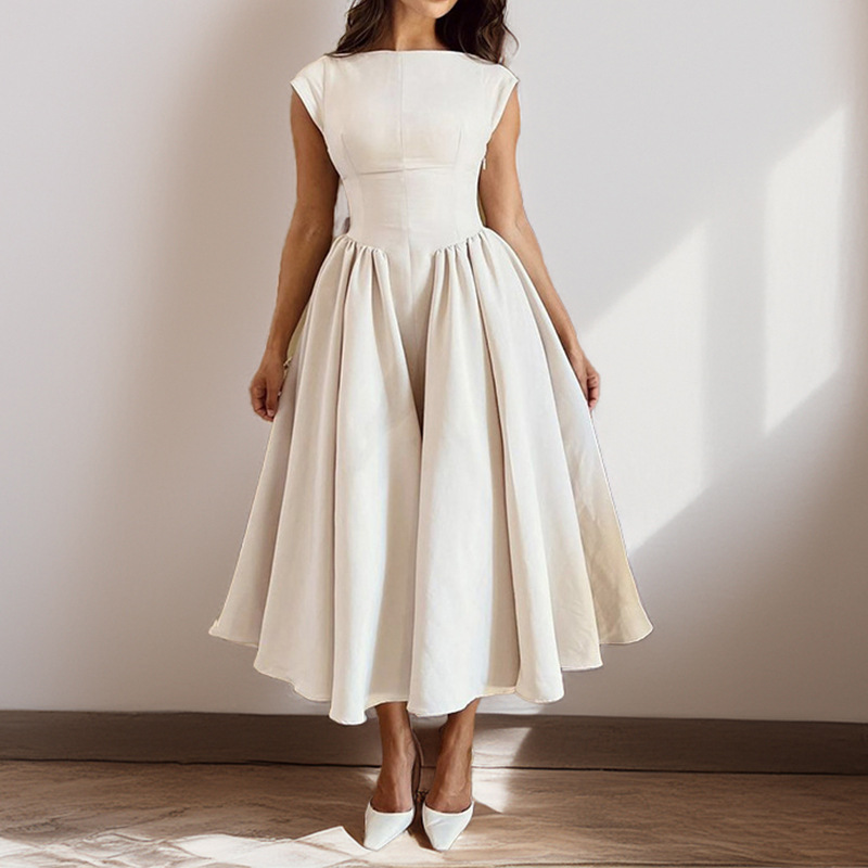Amazon 2025 Spring French Pure Desire Fashion Style Elegant Waist slimming Sleeveless Back Hollow Out Dress