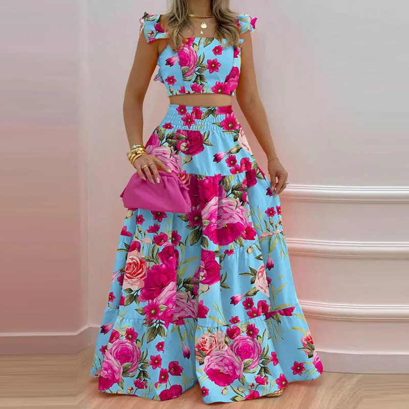 2025 Spring New European and American Amazon Commuter Mid waist Sexy Strap Skirt Fashion Set Women's Two Piece Set