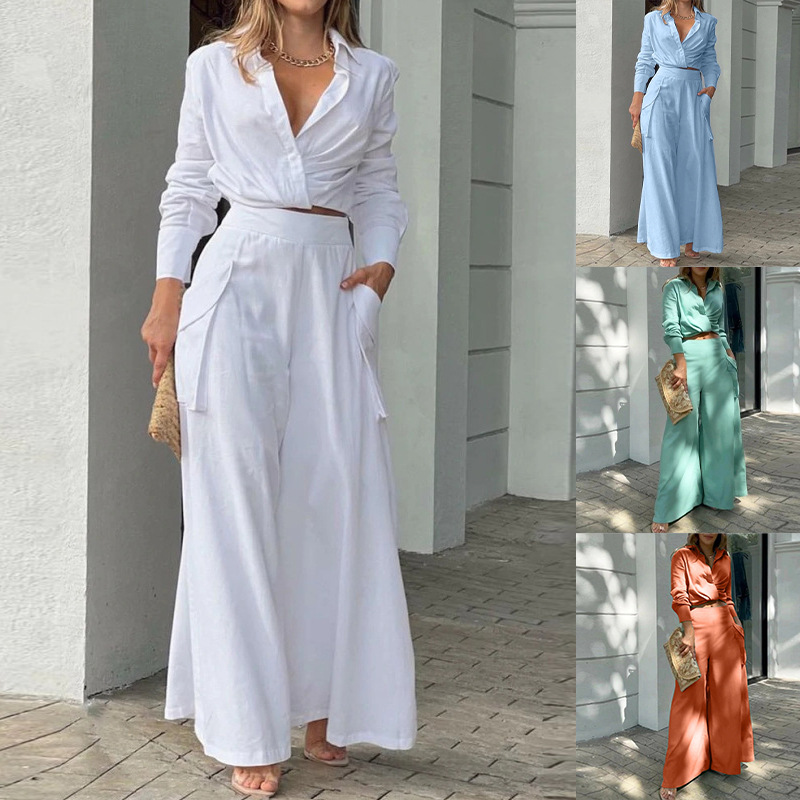 2025 Amazon European and American women's clothing new INS style temperament commuting trend shirt fashion set women's two-piece set