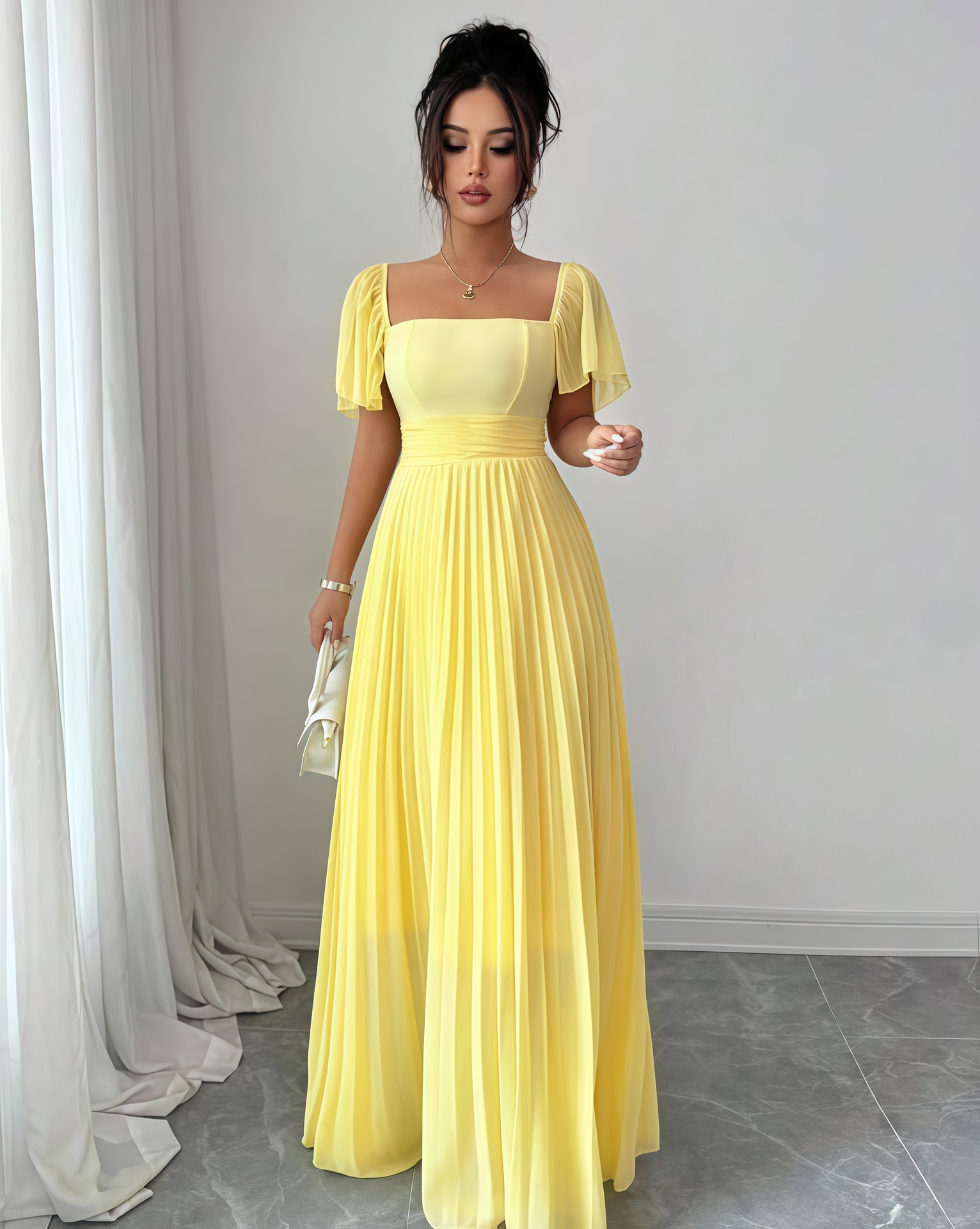 European and American cross-border women's clothing 2025 summer solid color French strapless, backless, waist cinched, pleated temperament long dress European and American cross-border women's clothing 2025 summer solid color French strapless, backless, waist cinched, pleated temperament long dress