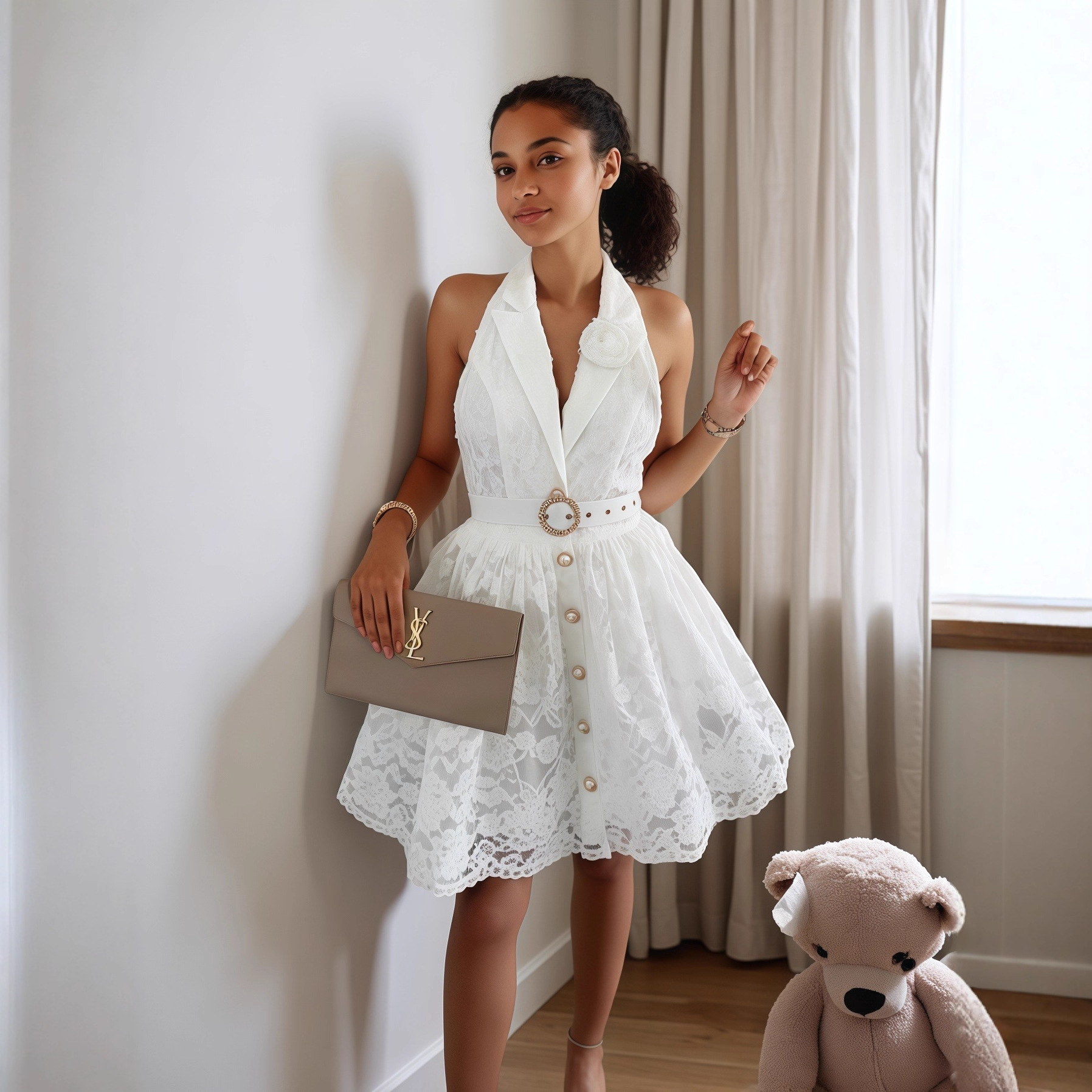 European and American cross-border women's clothing 2025 autumn new item solid color sleeveless V-neck hanging neck backless cardigan temperament dress