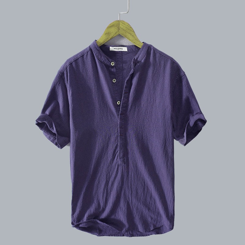 2025 cross-border summer simple casual men's shirt pullover linen loose youth shirt fashionable top short sleeved shirt 2025 cross-border summer simple casual men's shirt pullover linen loose youth shirt fashionable top short sleeved shirt