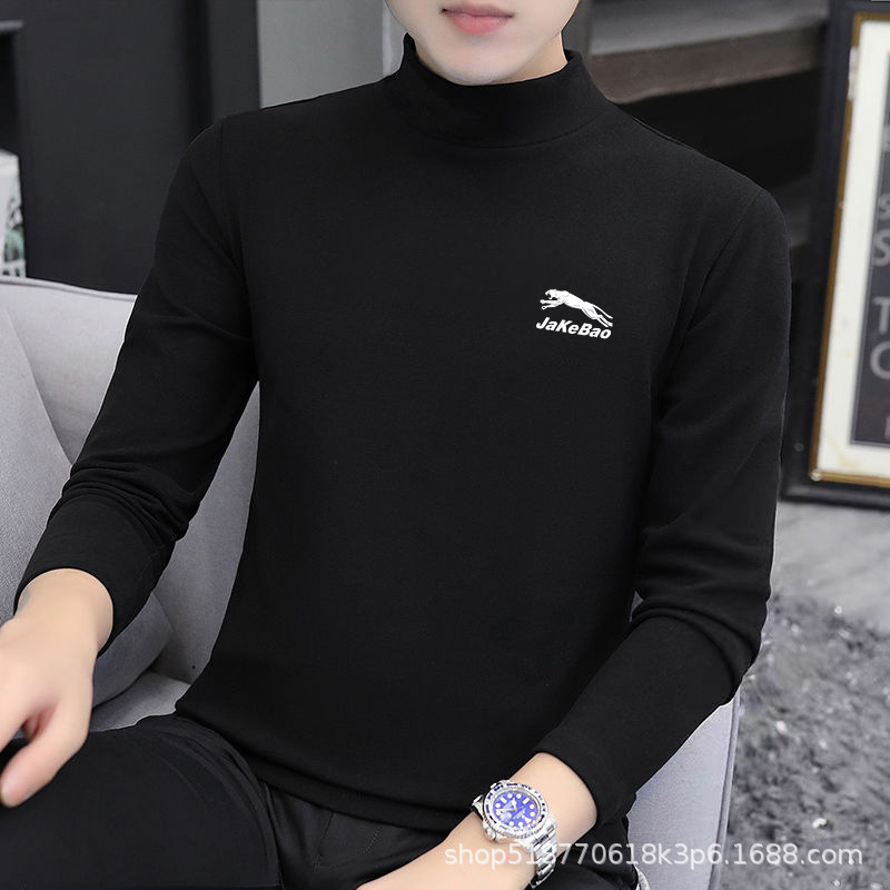 De Rong constant temperature self heating thermal underwear with thick velvet lining, men's base shirt, half high neck, long sleeved T-shirt, autumn clothes